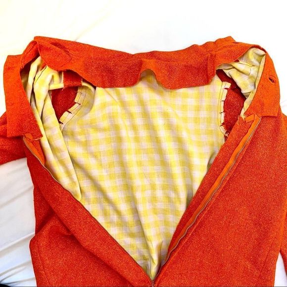 Vintage 1960’s Hand Made Bright Orange Shift Jacket Dress - Picture 9 of 12